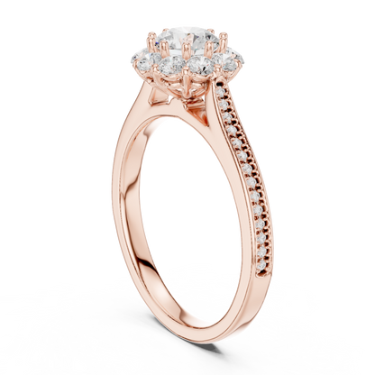 1.32ctw Round Diamond Floral Crown Halo Engagement Ring - Solid Gold