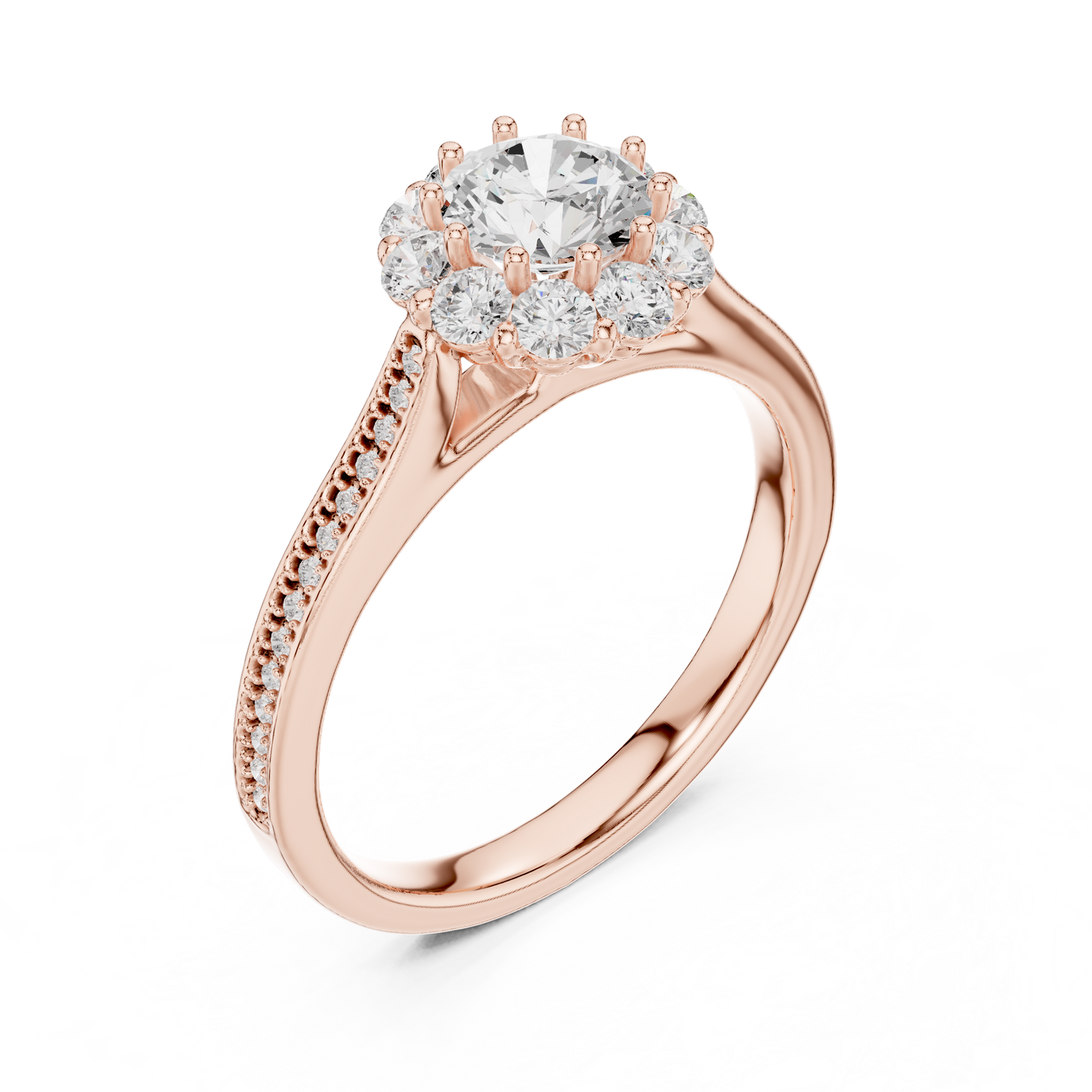 1.32ctw Round Diamond Floral Crown Halo Engagement Ring - Solid Gold