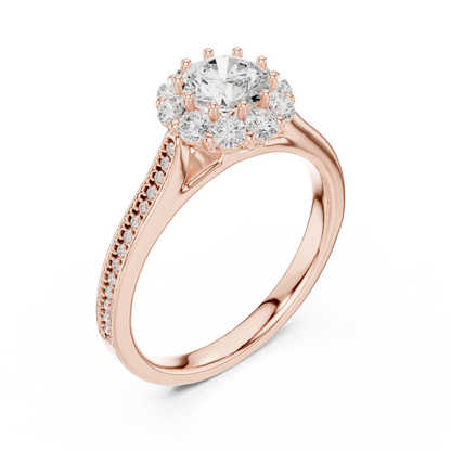 1.32ctw Round Diamond Floral Crown Halo Engagement Ring - Solid Gold