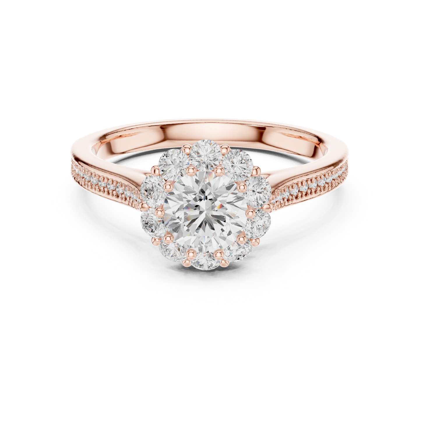 1.32ctw Round Diamond Floral Crown Halo Engagement Ring - Solid Gold
