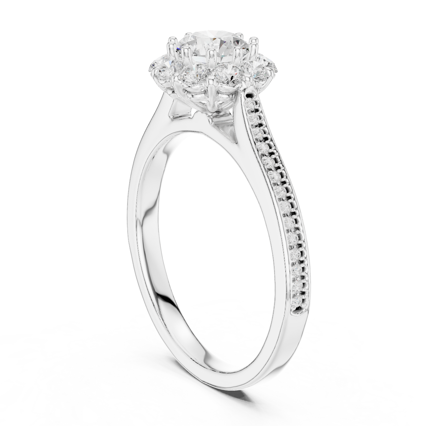 1.32ctw Round Diamond Floral Crown Halo Engagement Ring - Solid Gold