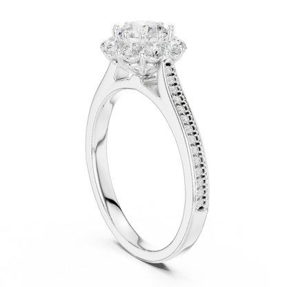 1.32ctw Round Diamond Floral Crown Halo Engagement Ring - Solid Gold