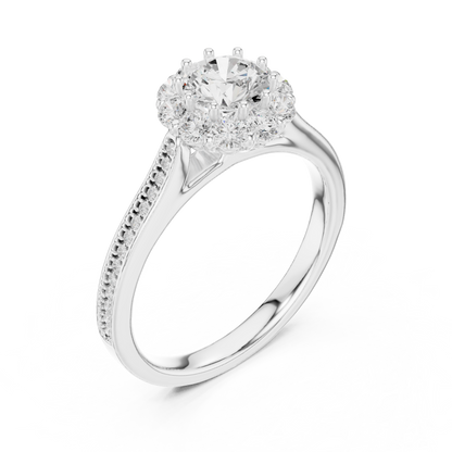 1.32ctw Round Diamond Floral Crown Halo Engagement Ring - Solid Gold