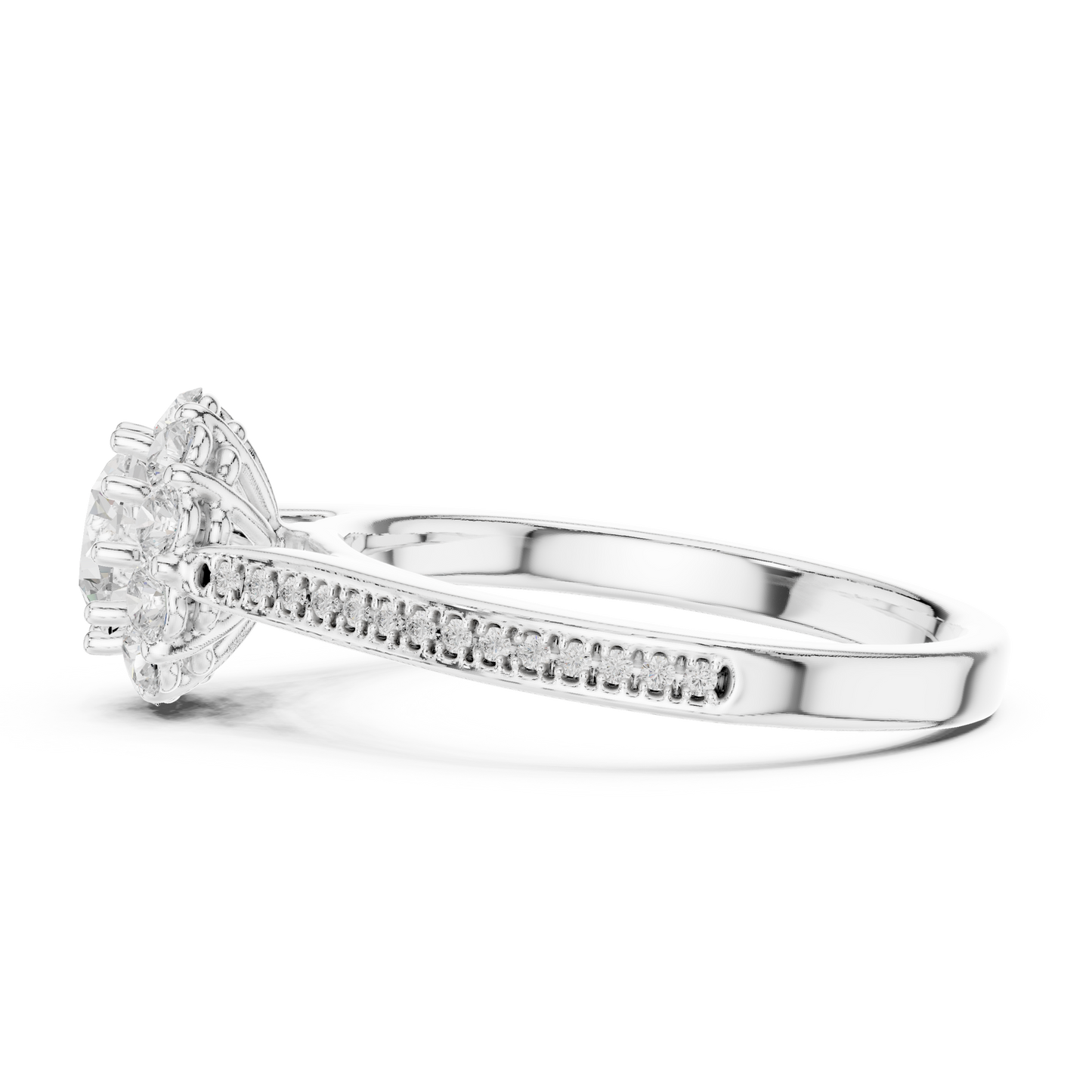 1.32ctw Round Diamond Floral Crown Halo Engagement Ring - Solid Gold