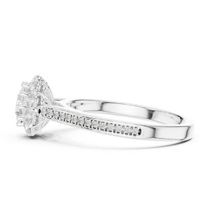 1.32ctw Round Diamond Floral Crown Halo Engagement Ring - Solid Gold