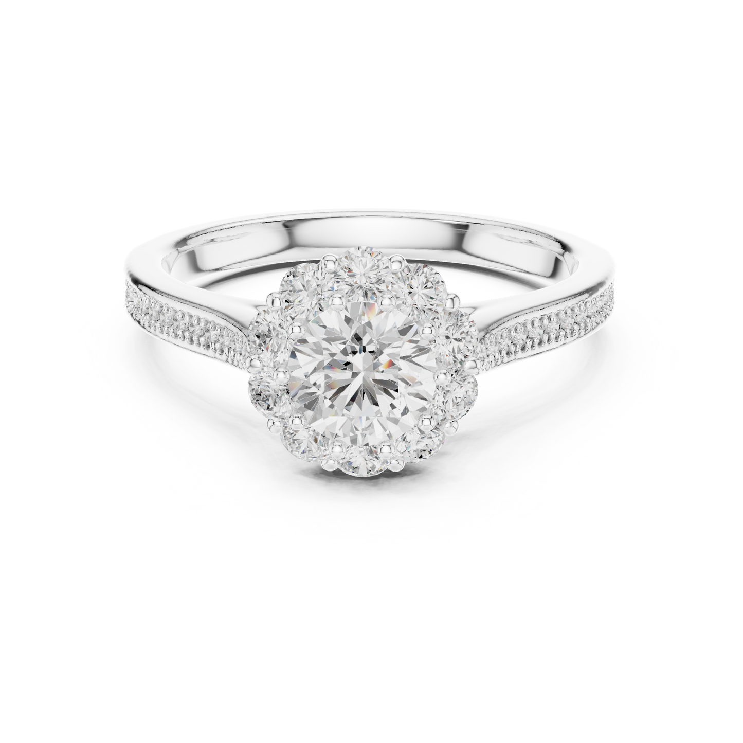 1.32ctw Round Diamond Floral Crown Halo Engagement Ring - Solid Gold