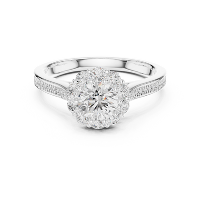 1.32ctw Round Diamond Floral Crown Halo Engagement Ring - Solid Gold