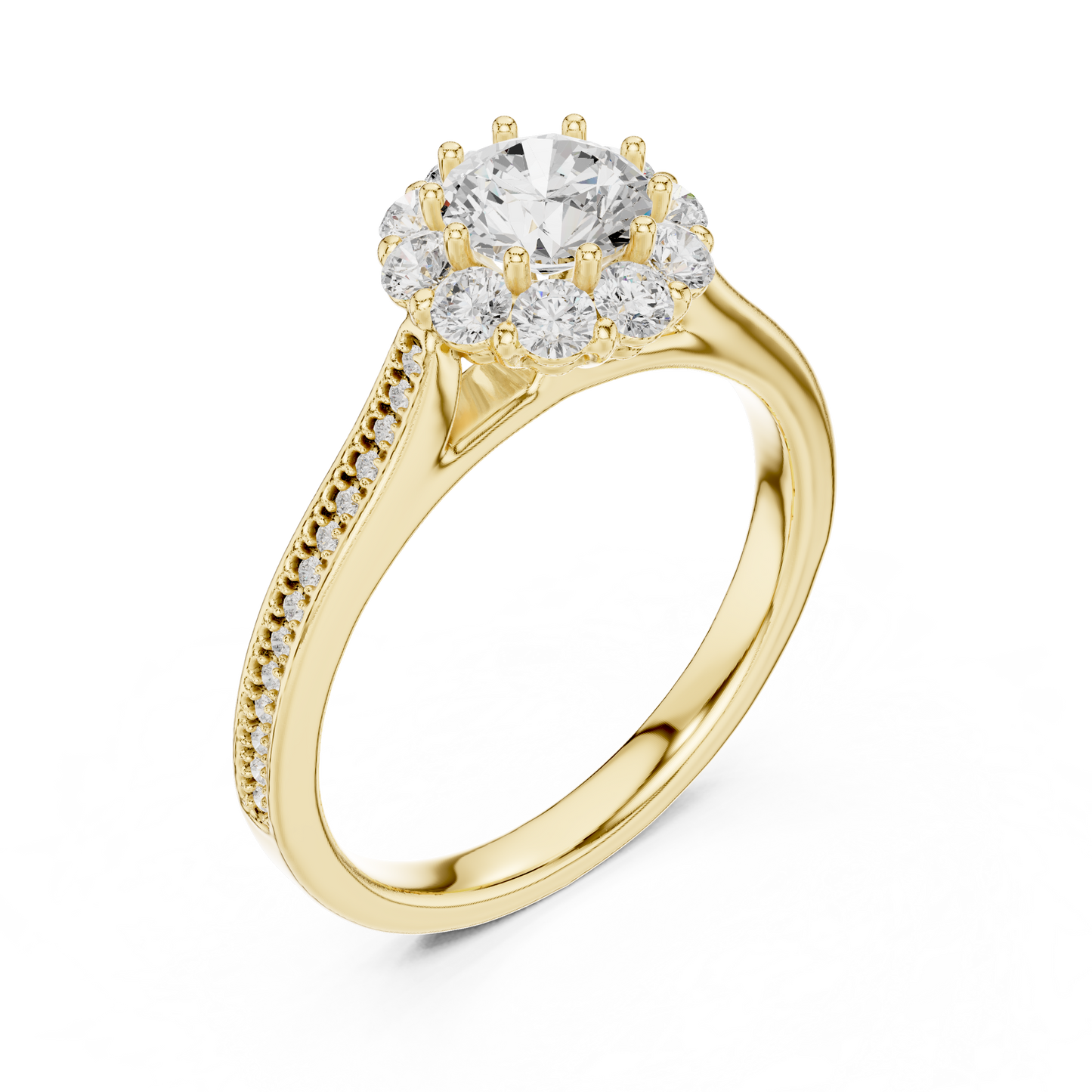 1.32ctw Round Diamond Floral Crown Halo Engagement Ring - Solid Gold