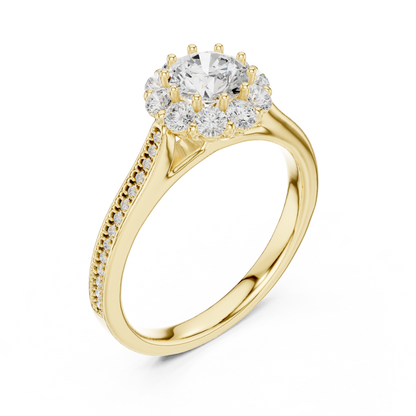1.32ctw Round Diamond Floral Crown Halo Engagement Ring - Solid Gold
