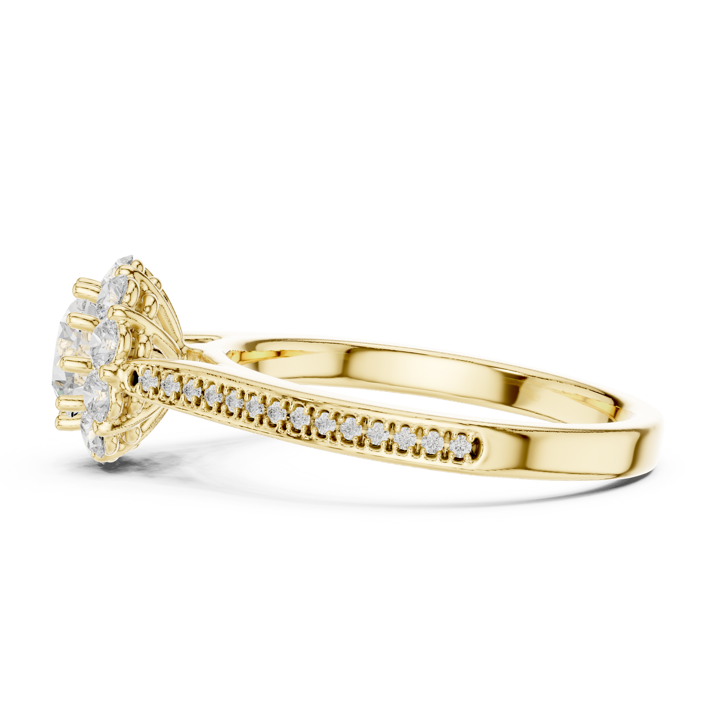 1.32ctw Round Diamond Floral Crown Halo Engagement Ring - Solid Gold