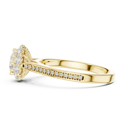 1.32ctw Round Diamond Floral Crown Halo Engagement Ring - Solid Gold