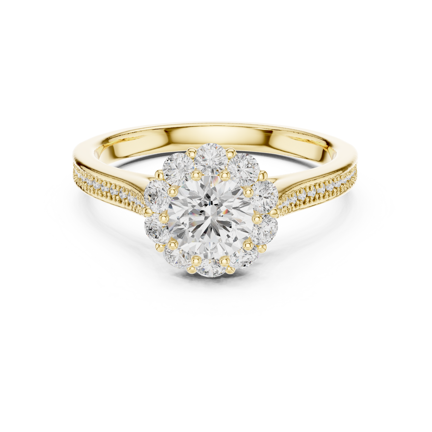 1.32ctw Round Diamond Floral Crown Halo Engagement Ring - Solid Gold