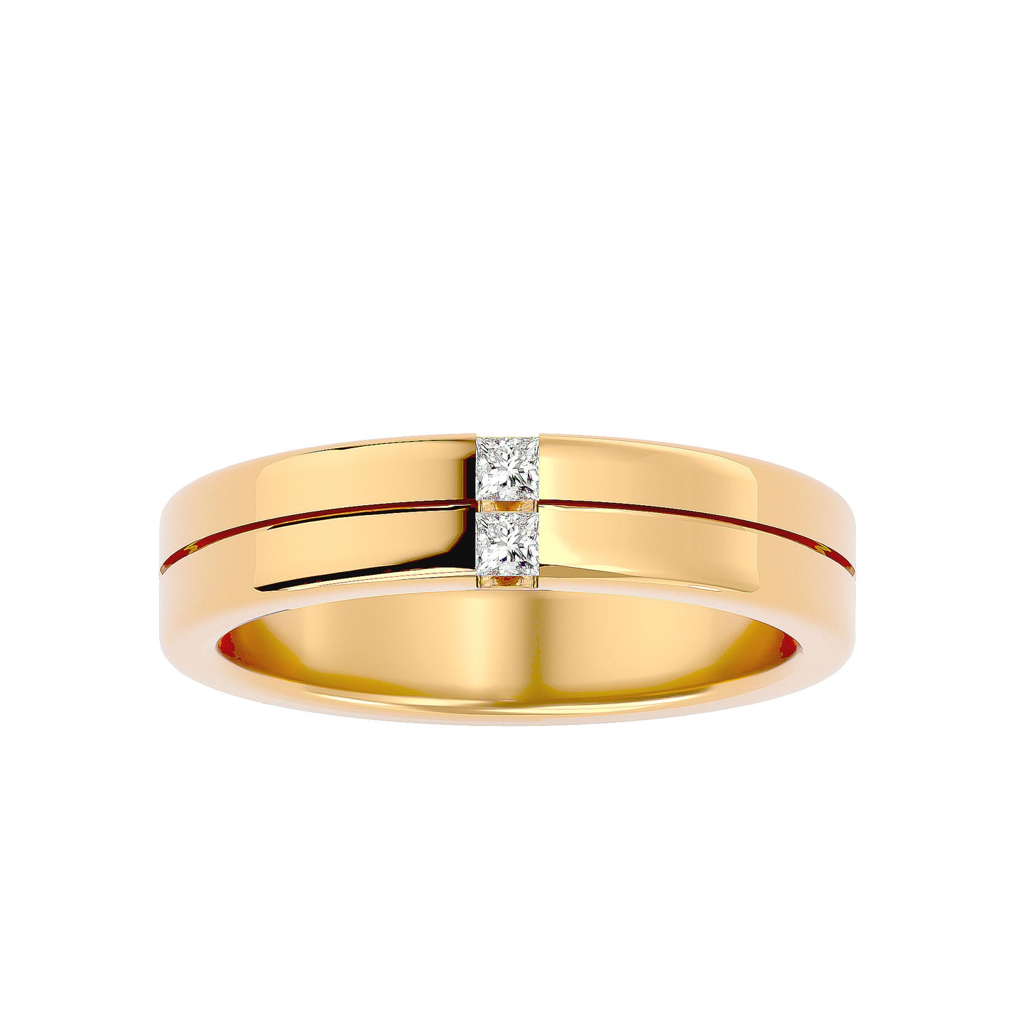 Eclat Modern Twin Inlay Gold Ring -.14 Ct Pricess cut Diamonds
