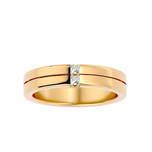 Eclat Modern Twin Inlay Gold Ring -.14 Ct Pricess cut Diamonds