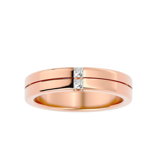 Eclat Modern Twin Inlay Gold Ring -.14 Ct Pricess cut Diamonds