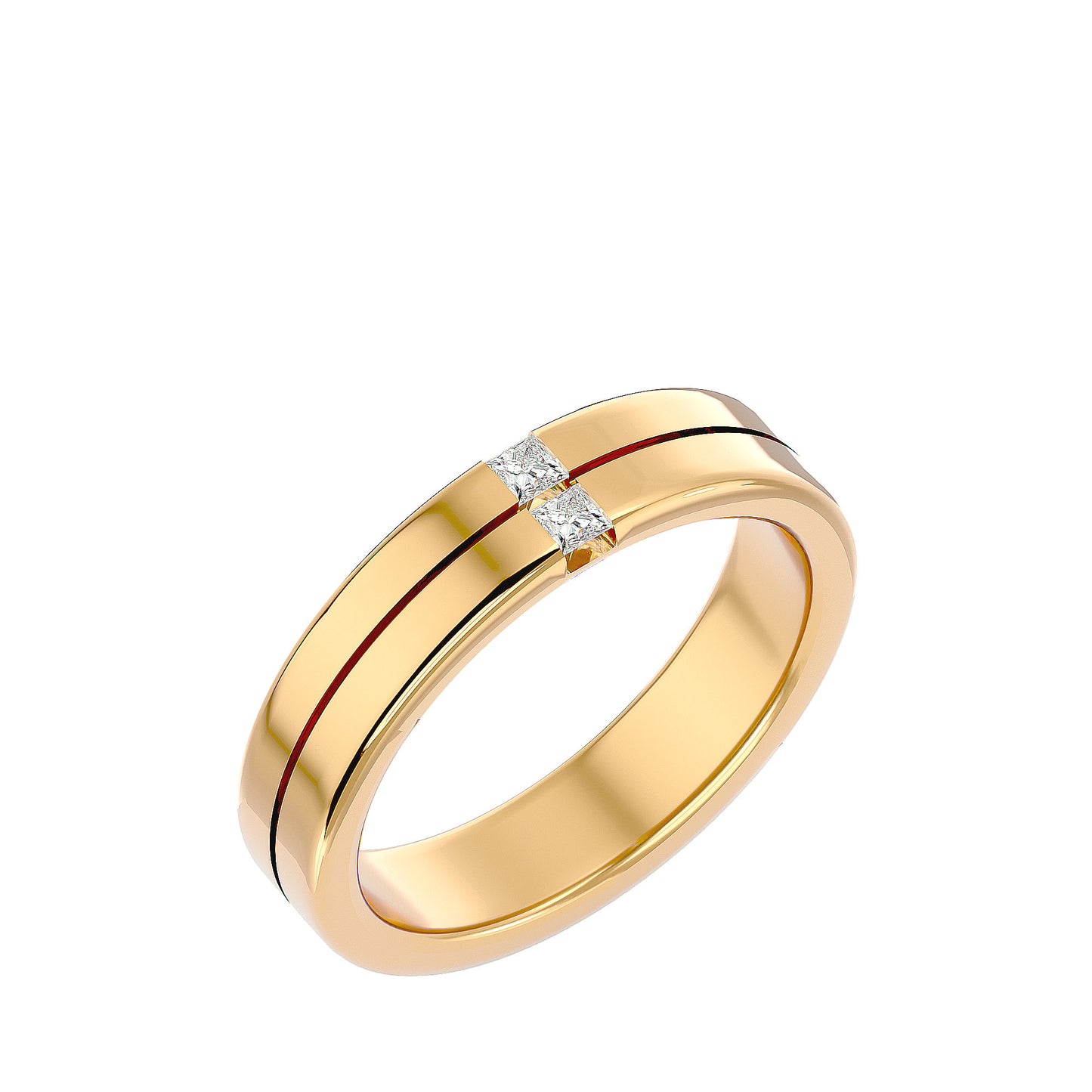 Eclat Modern Twin Inlay Gold Ring -.14 Ct Pricess cut Diamonds