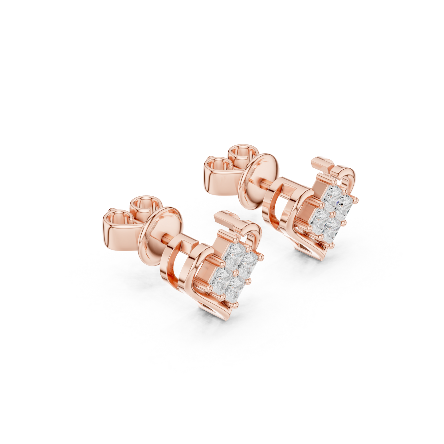 0.4CTW Princess Cut Diamond Cluster Heart Stud Earrings Yellow Gold