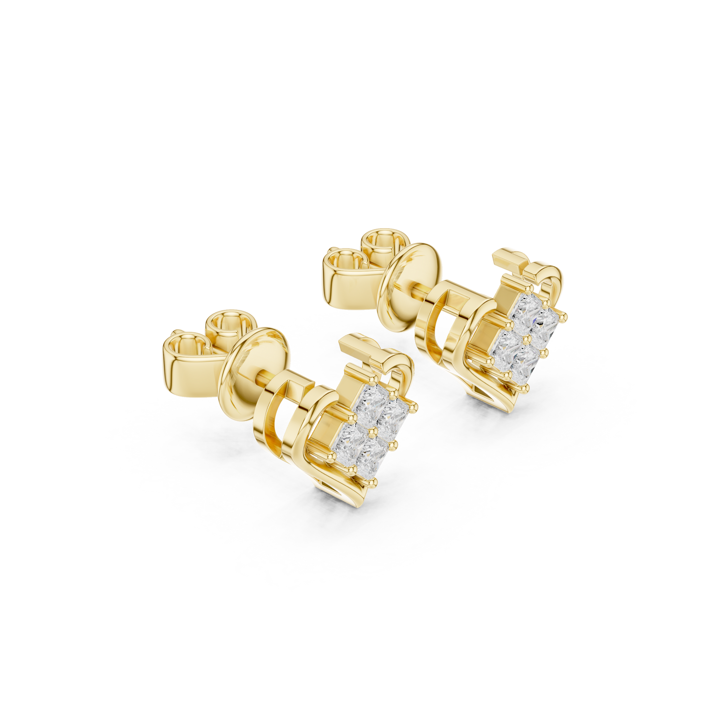 0.4CTW Princess Cut Diamond Cluster Heart Stud Earrings Yellow Gold