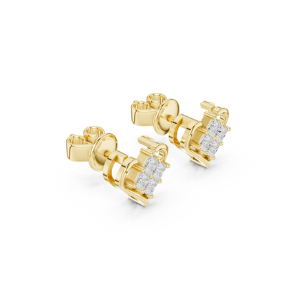 0.4CTW Princess Cut Diamond Cluster Heart Stud Earrings Yellow Gold