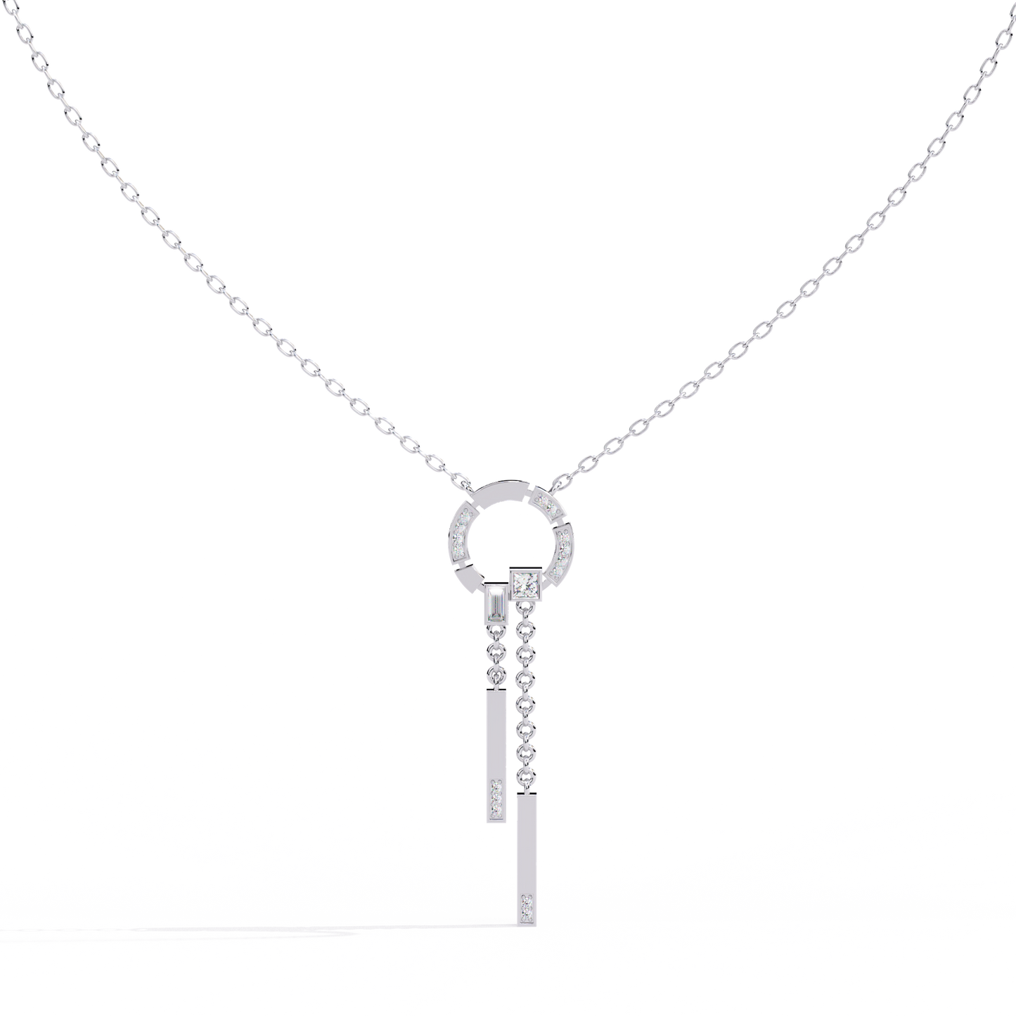 Effortless Flow Circle & Bar Y-Necklace In Gold - 0.38 Ct Diamonds