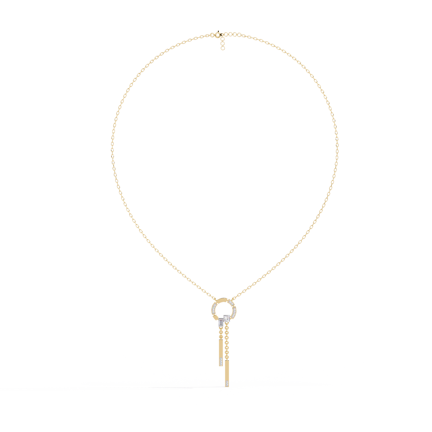 Effortless Flow Circle & Bar Y-Necklace In Gold - 0.38 Ct Diamonds