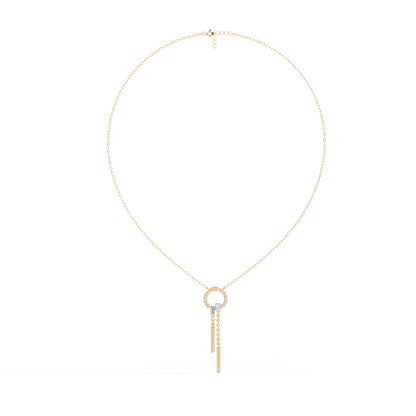 Effortless Flow Circle & Bar Y-Necklace In Gold - 0.38 Ct Diamonds
