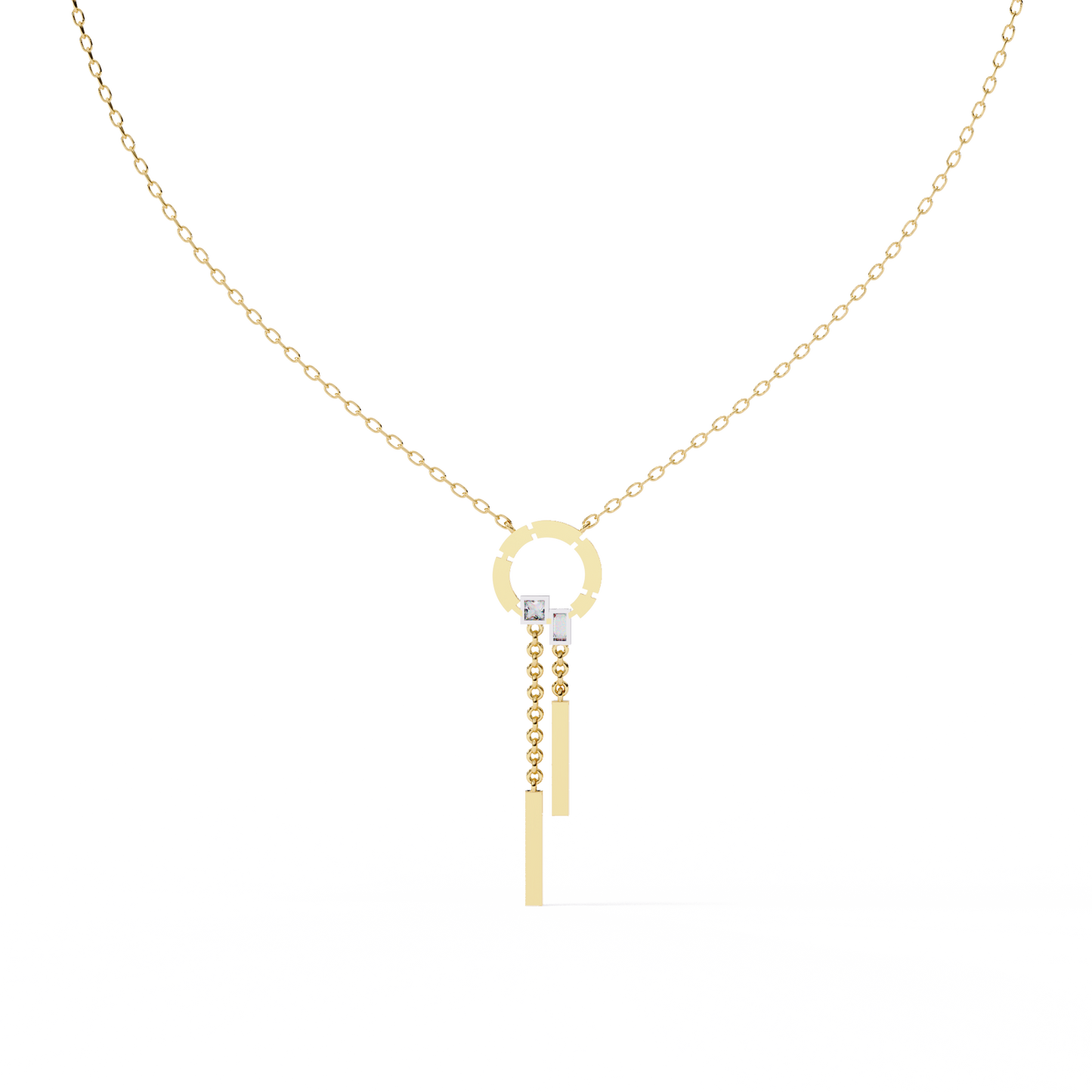 Effortless Flow Circle & Bar Y-Necklace In Gold - 0.38 Ct Diamonds
