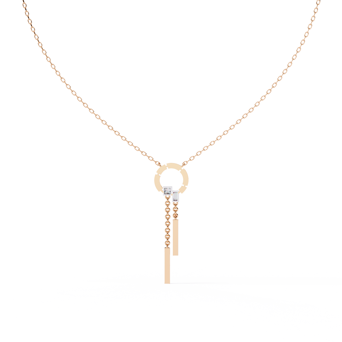 Effortless Flow Circle & Bar Y-Necklace In Gold - 0.38 Ct Diamonds