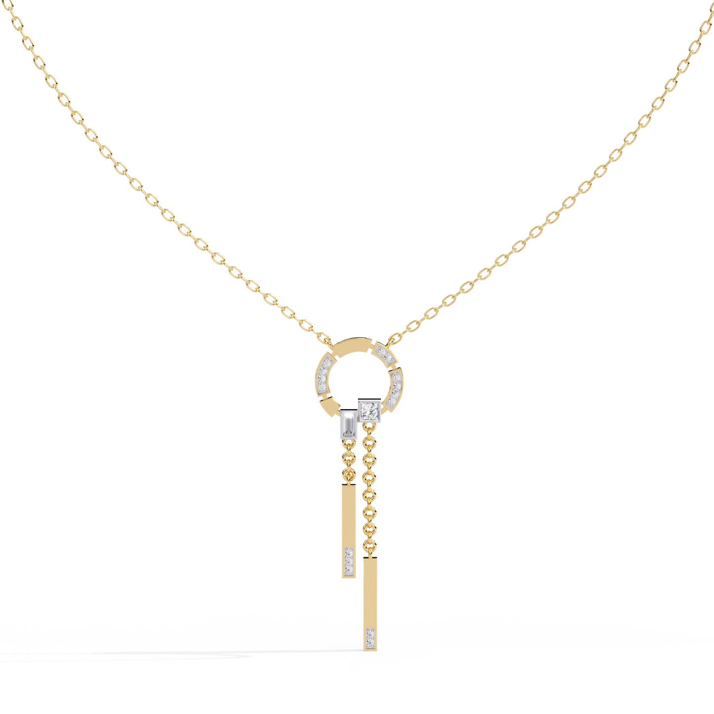 Effortless Flow Circle & Bar Y-Necklace In Gold - 0.38 Ct Diamonds