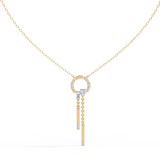 Effortless Flow Circle & Bar Y-Necklace In Gold - 0.38 Ct Diamonds