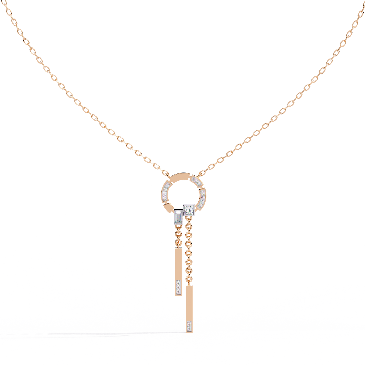 Effortless Flow Circle & Bar Y-Necklace In Gold - 0.38 Ct Diamonds