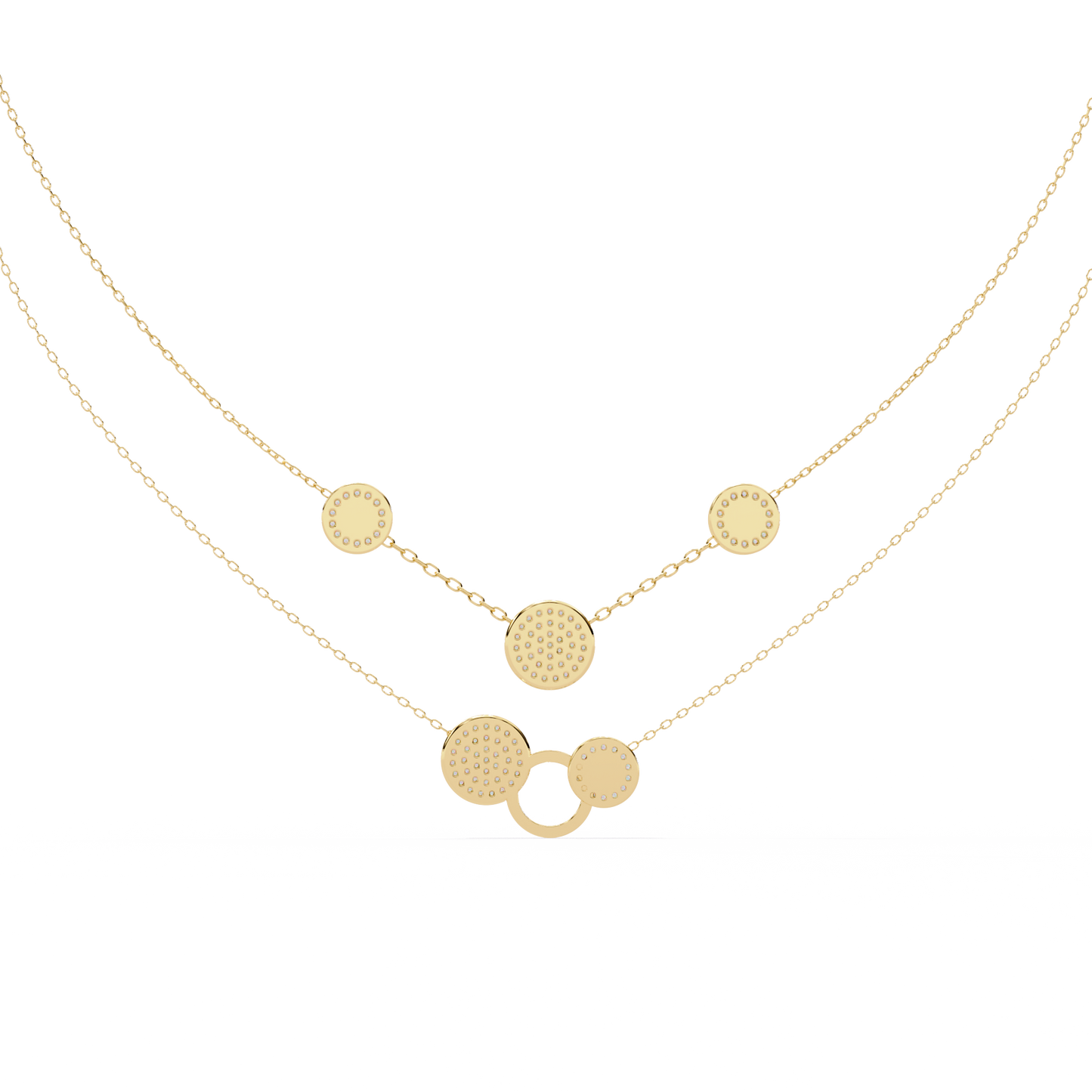 Multi-Circle Layered Necklace In Gold - 0.44 Ct Round Diamonds