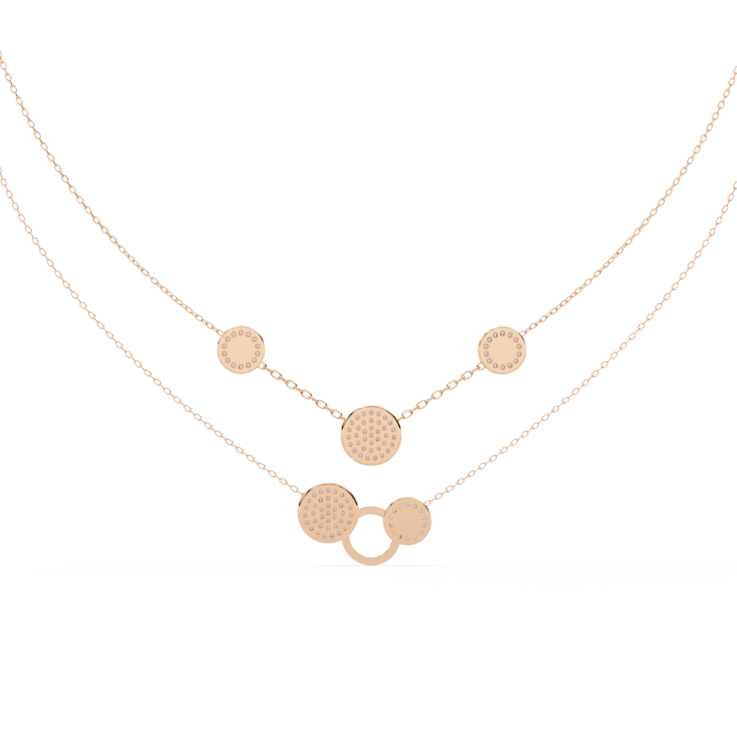 Multi-Circle Layered Necklace In Gold - 0.44 Ct Round Diamonds