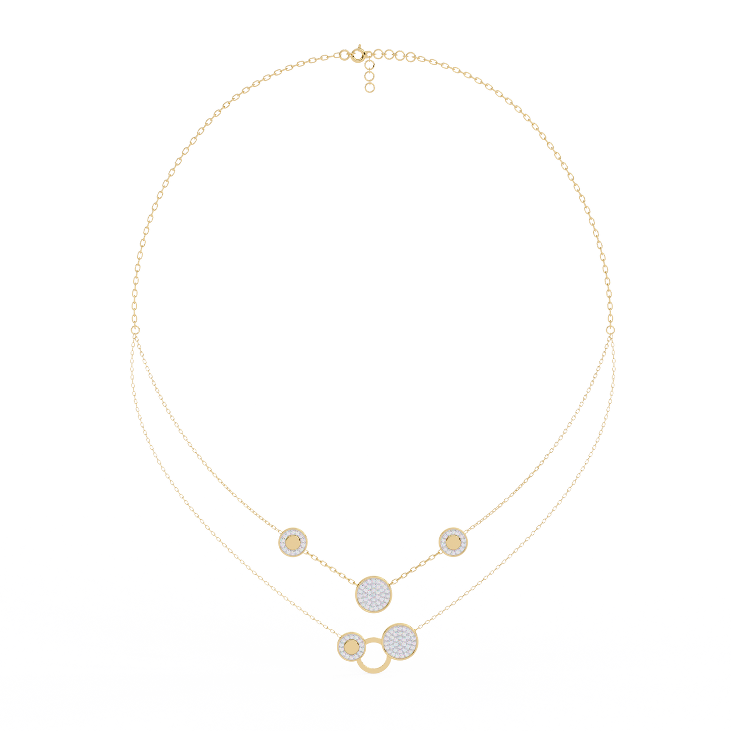 Multi-Circle Layered Necklace In Gold - 0.44 Ct Round Diamonds
