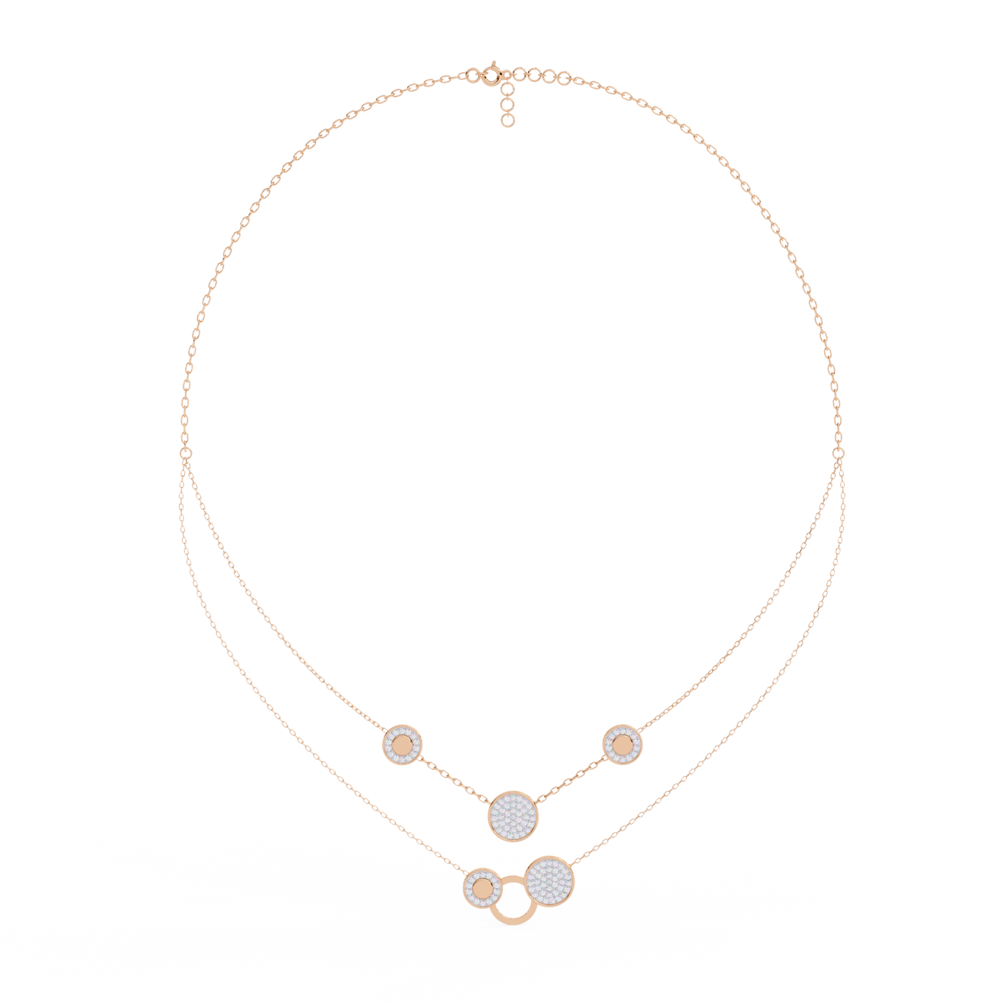Multi-Circle Layered Necklace In Gold - 0.44 Ct Round Diamonds