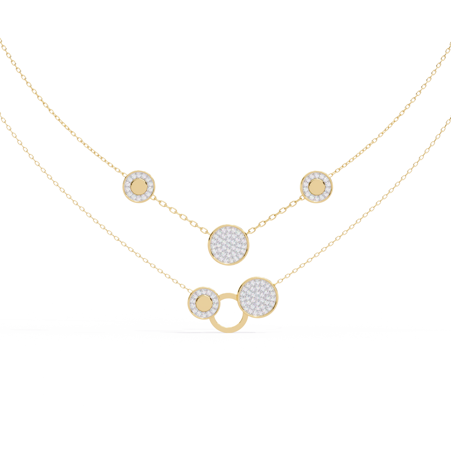 Multi-Circle Layered Necklace In Gold - 0.44 Ct Round Diamonds