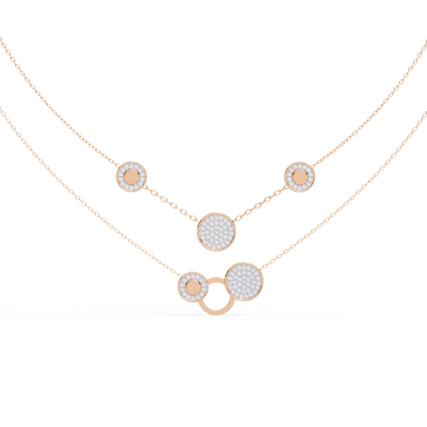 Multi-Circle Layered Necklace In Gold - 0.44 Ct Round Diamonds