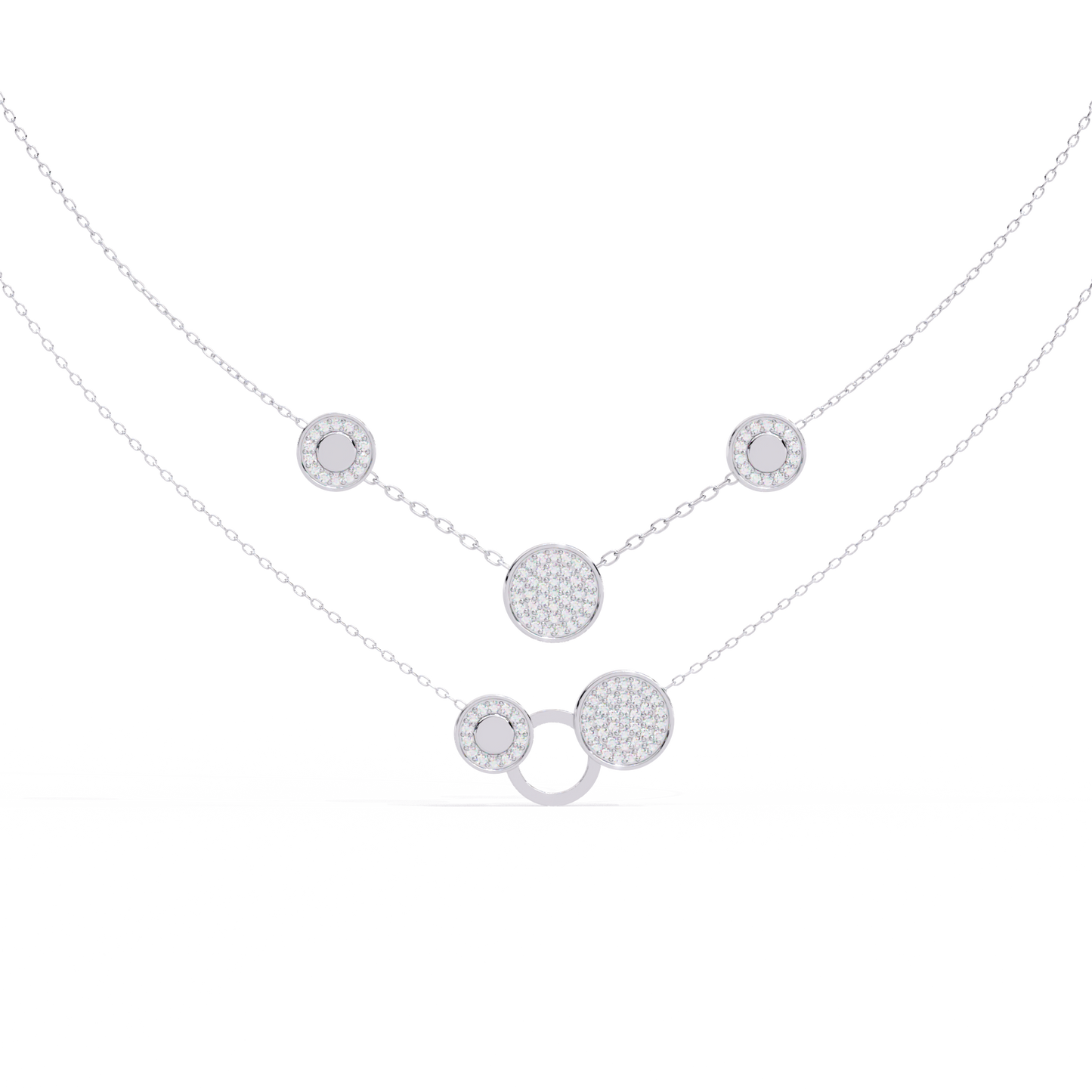 Multi-Circle Layered Necklace In Gold - 0.44 Ct Round Diamonds