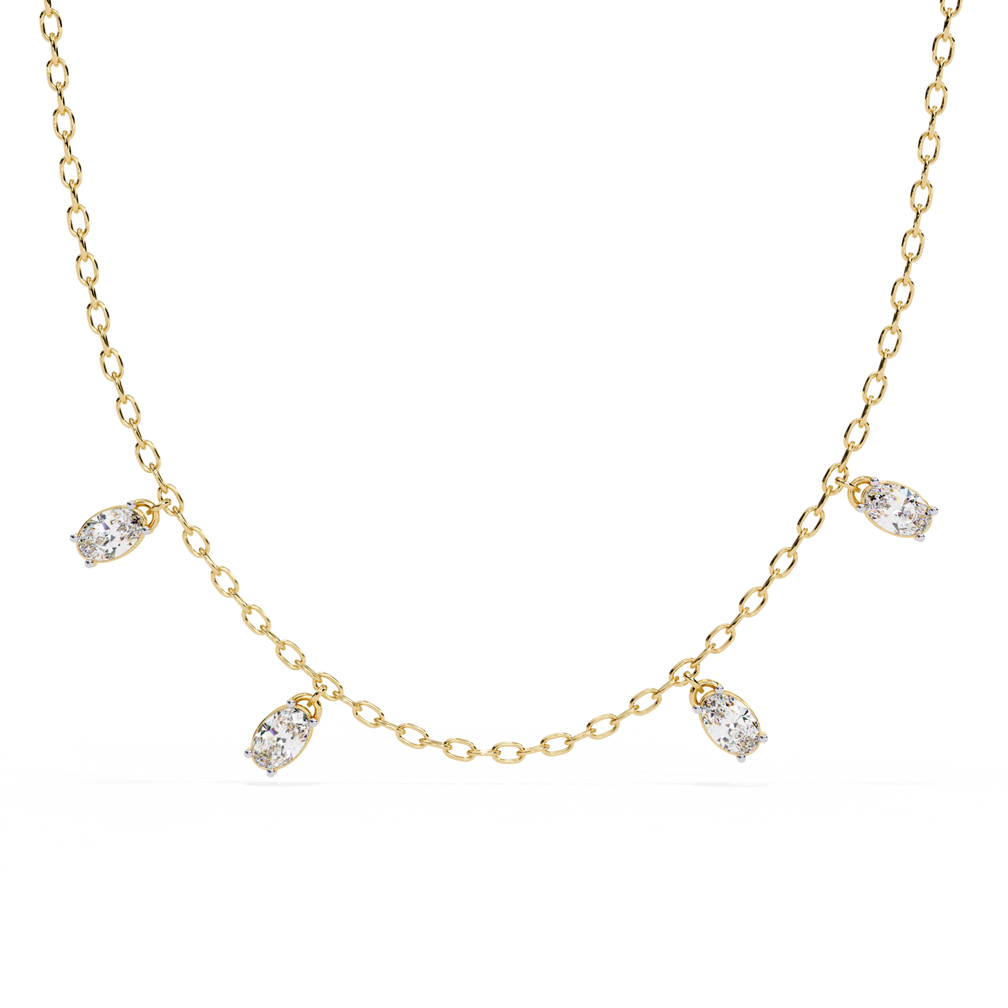 Dazzling Dewdrop Dangle Necklace In Gold - 1.45 Ct Oval Diamonds