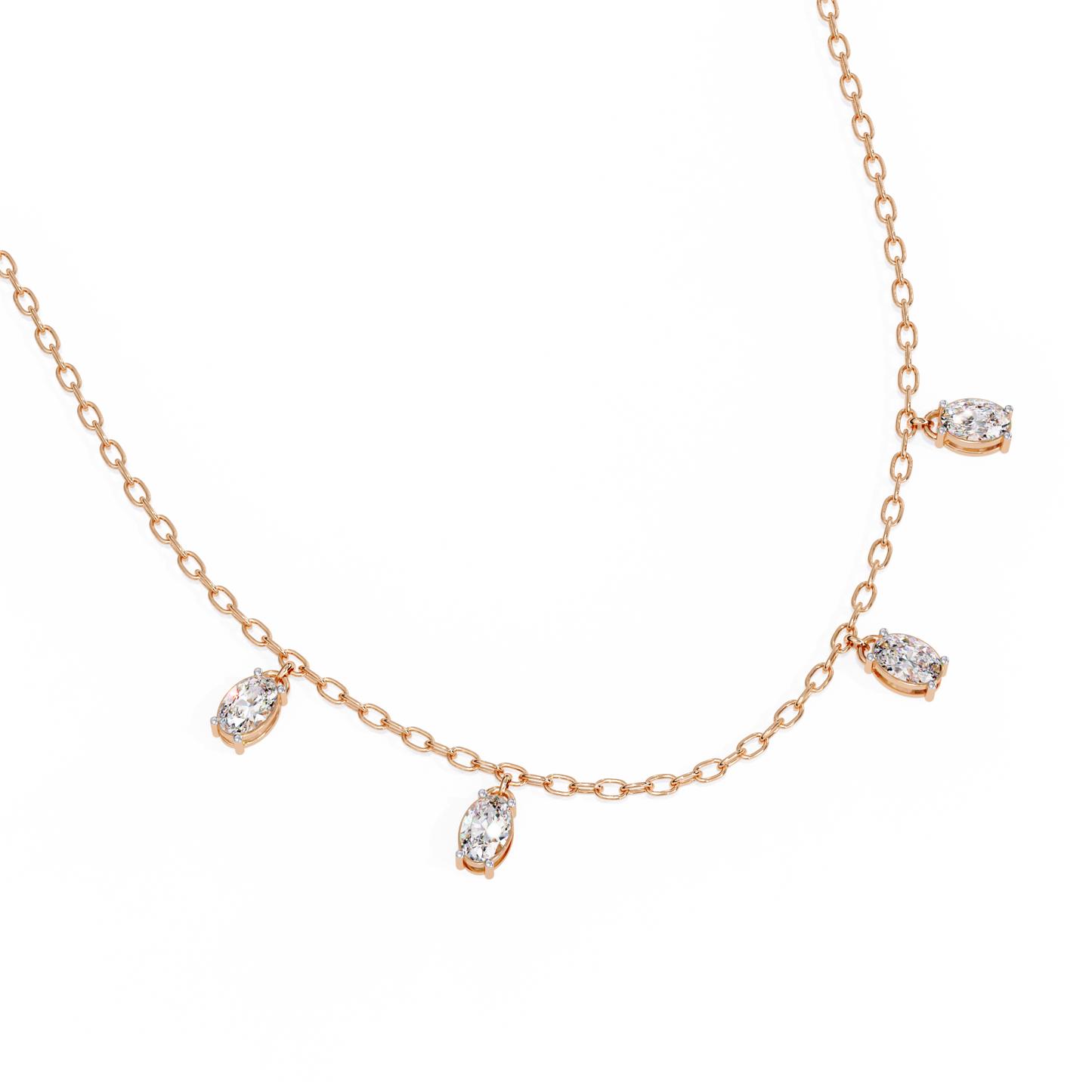 Dazzling Dewdrop Dangle Necklace In Gold - 1.45 Ct Oval Diamonds