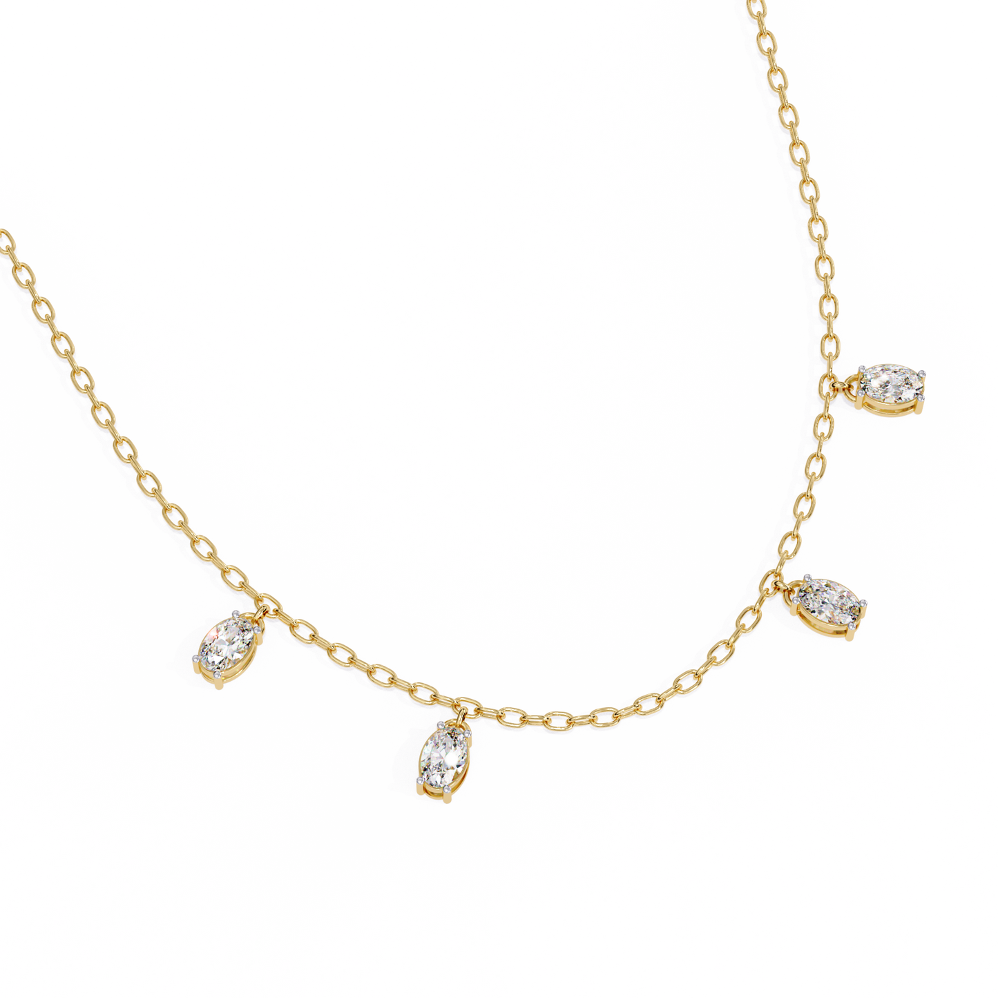 Dazzling Dewdrop Dangle Necklace In Gold - 1.45 Ct Oval Diamonds