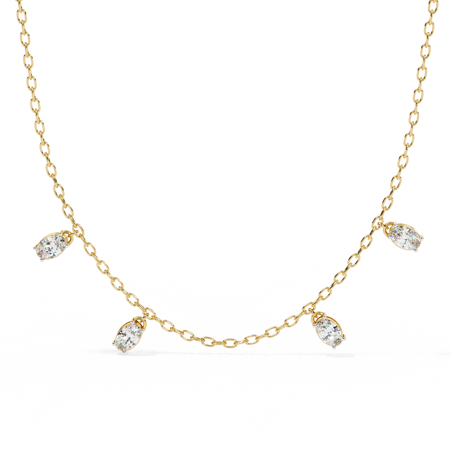 Dazzling Dewdrop Dangle Necklace In Gold - 1.45 Ct Oval Diamonds