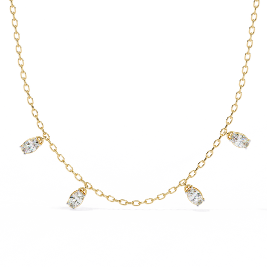 Dazzling Dewdrop Dangle Necklace In Gold - 1.45 Ct Oval Diamonds