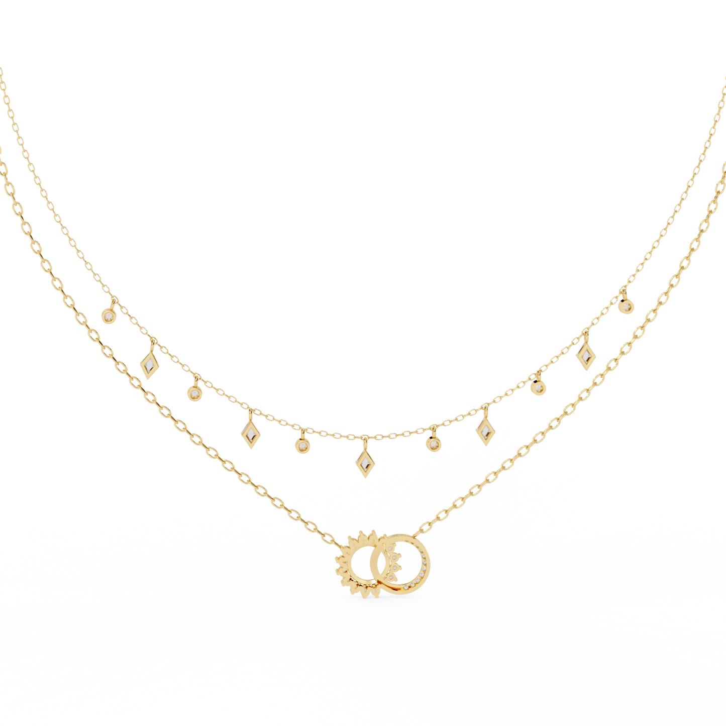 The Eternal Bond Interlocking Layered Necklace In Gold - 0.28 Ct Round Diamonds