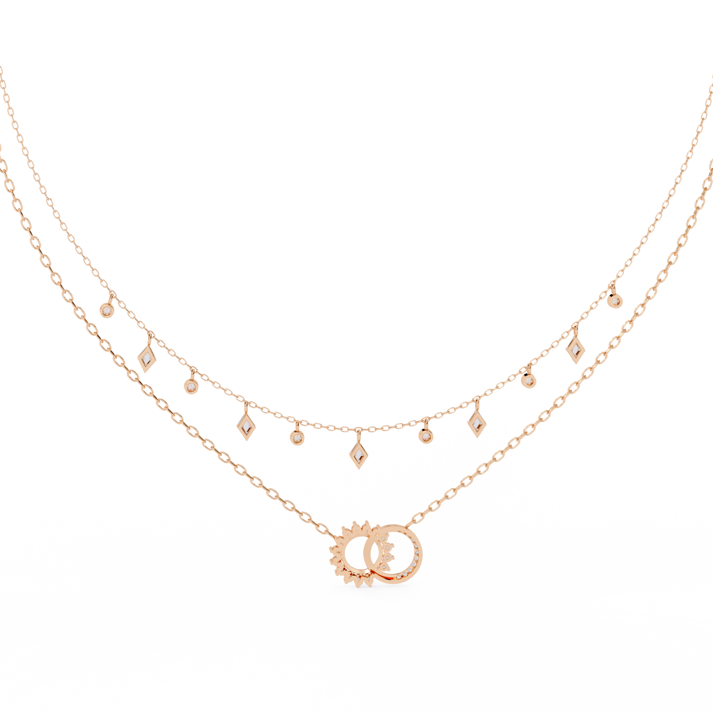 The Eternal Bond Interlocking Layered Necklace In Gold - 0.28 Ct Round Diamonds
