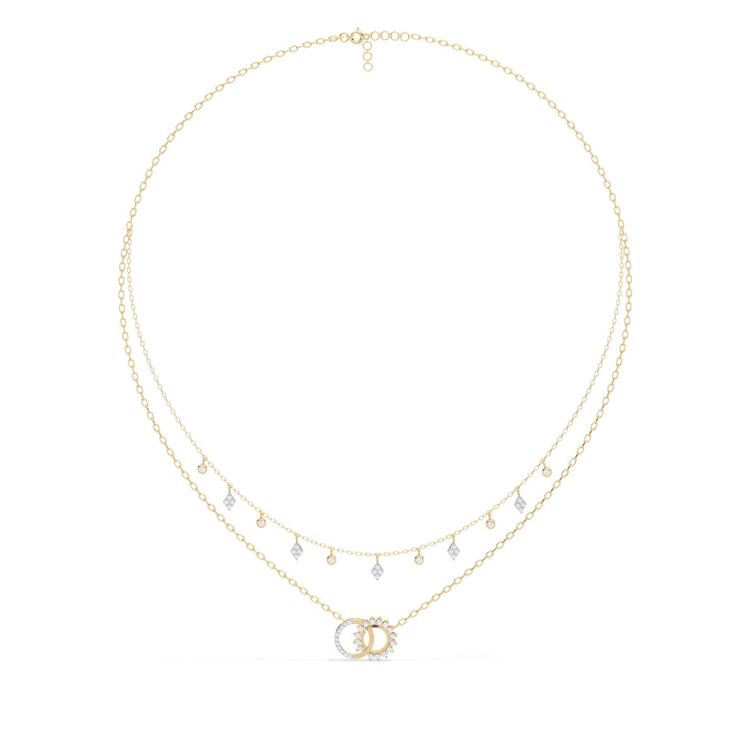 The Eternal Bond Interlocking Layered Necklace In Gold - 0.28 Ct Round Diamonds