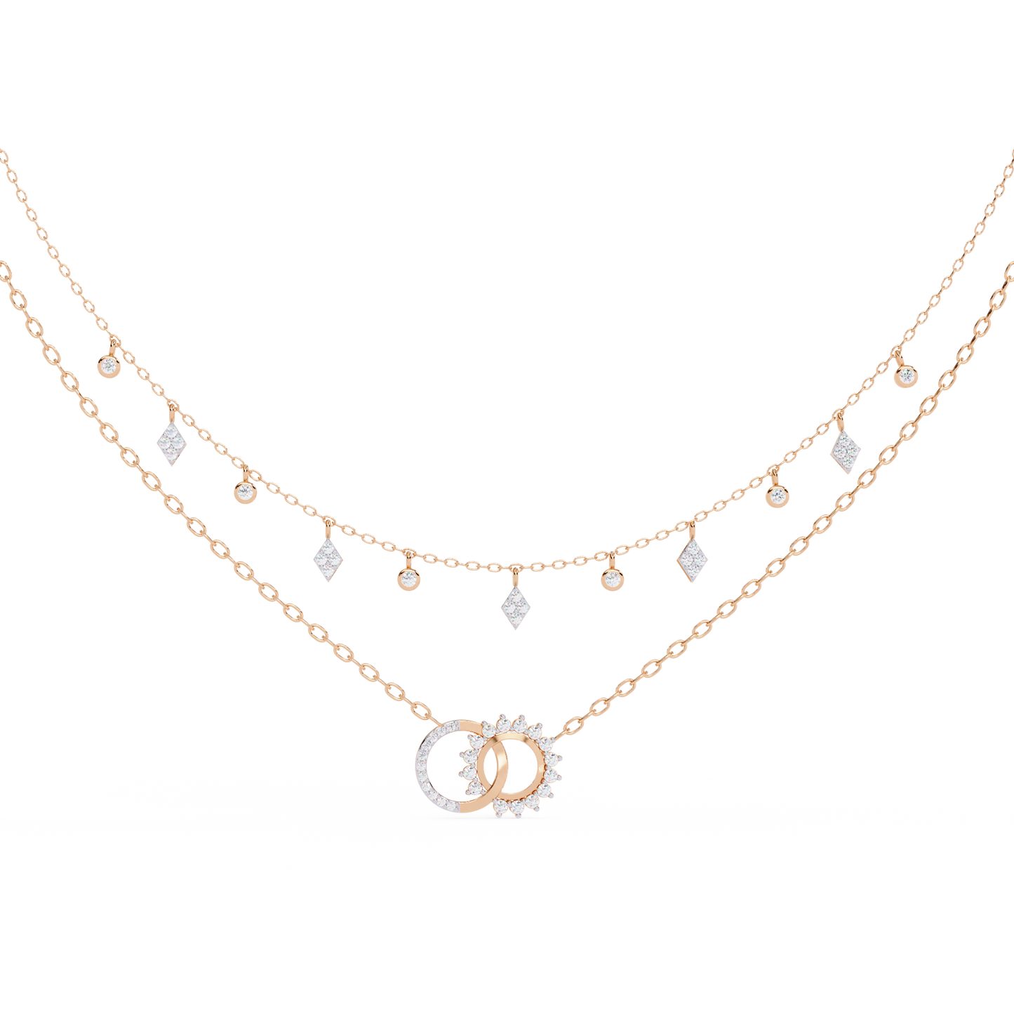 The Eternal Bond Interlocking Layered Necklace In Gold - 0.28 Ct Round Diamonds