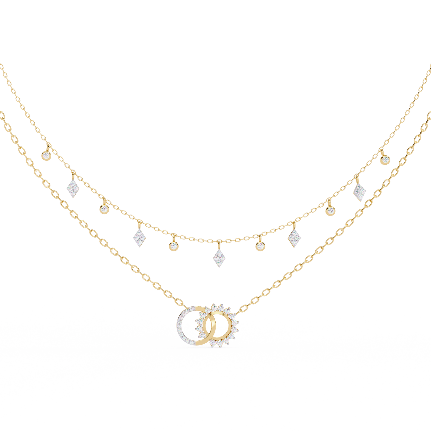 The Eternal Bond Interlocking Layered Necklace In Gold - 0.28 Ct Round Diamonds