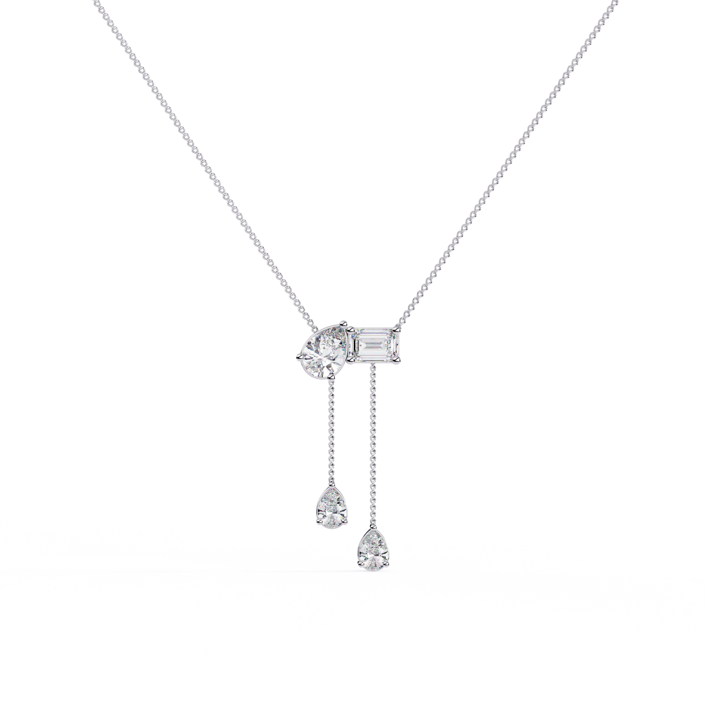 Asymmetrical Diamond Cluster Y Necklace In Gold - 1.60 Ct