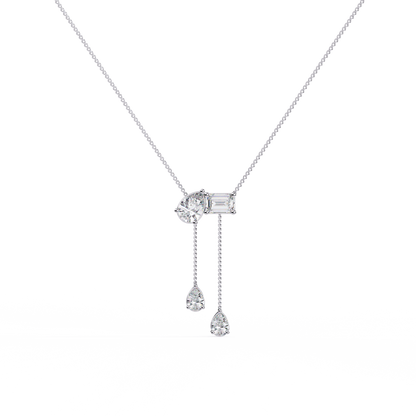 Asymmetrical Diamond Cluster Y Necklace In Gold - 1.60 Ct